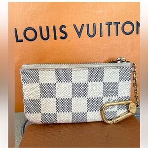 LOUIS VUITTON Authentic Damier Azure Key Pouch & card Holder w Vintage Box